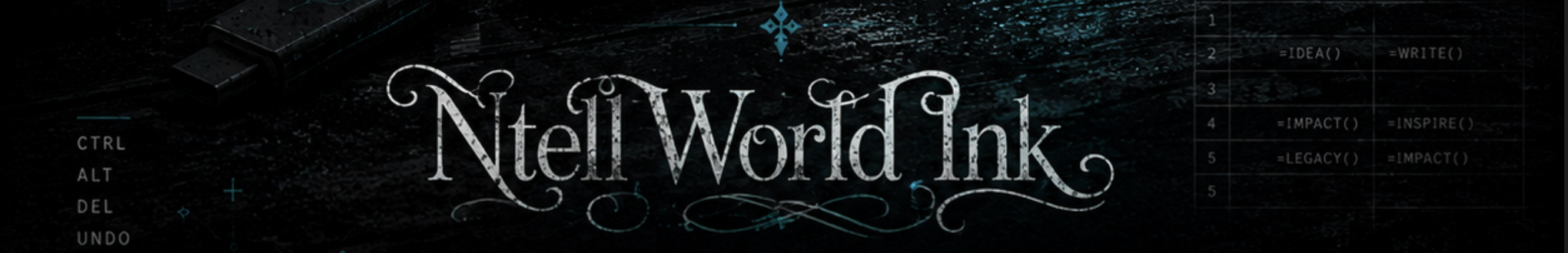 Ntell World Ink wordmark with a USB drive